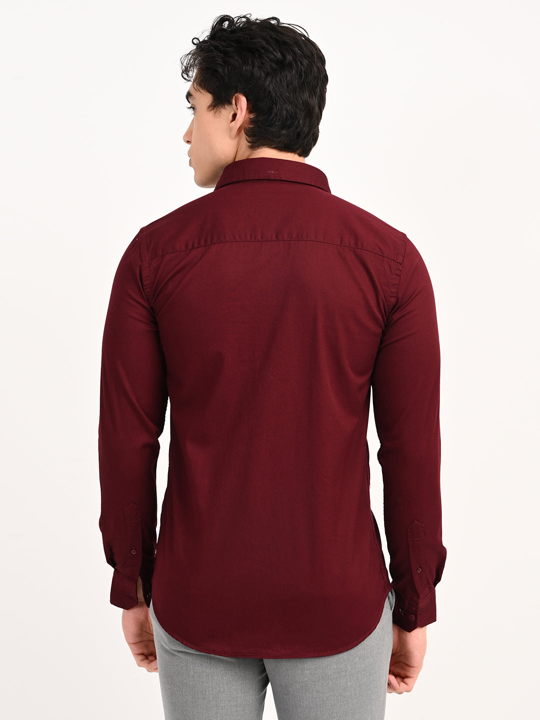 Men’s Native Bull Solid Casual Shirt with Full Sleeves and Chest Pocket - Maroon