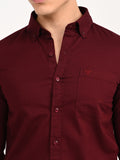 Men’s Native Bull Solid Casual Shirt with Full Sleeves and Chest Pocket - Maroon