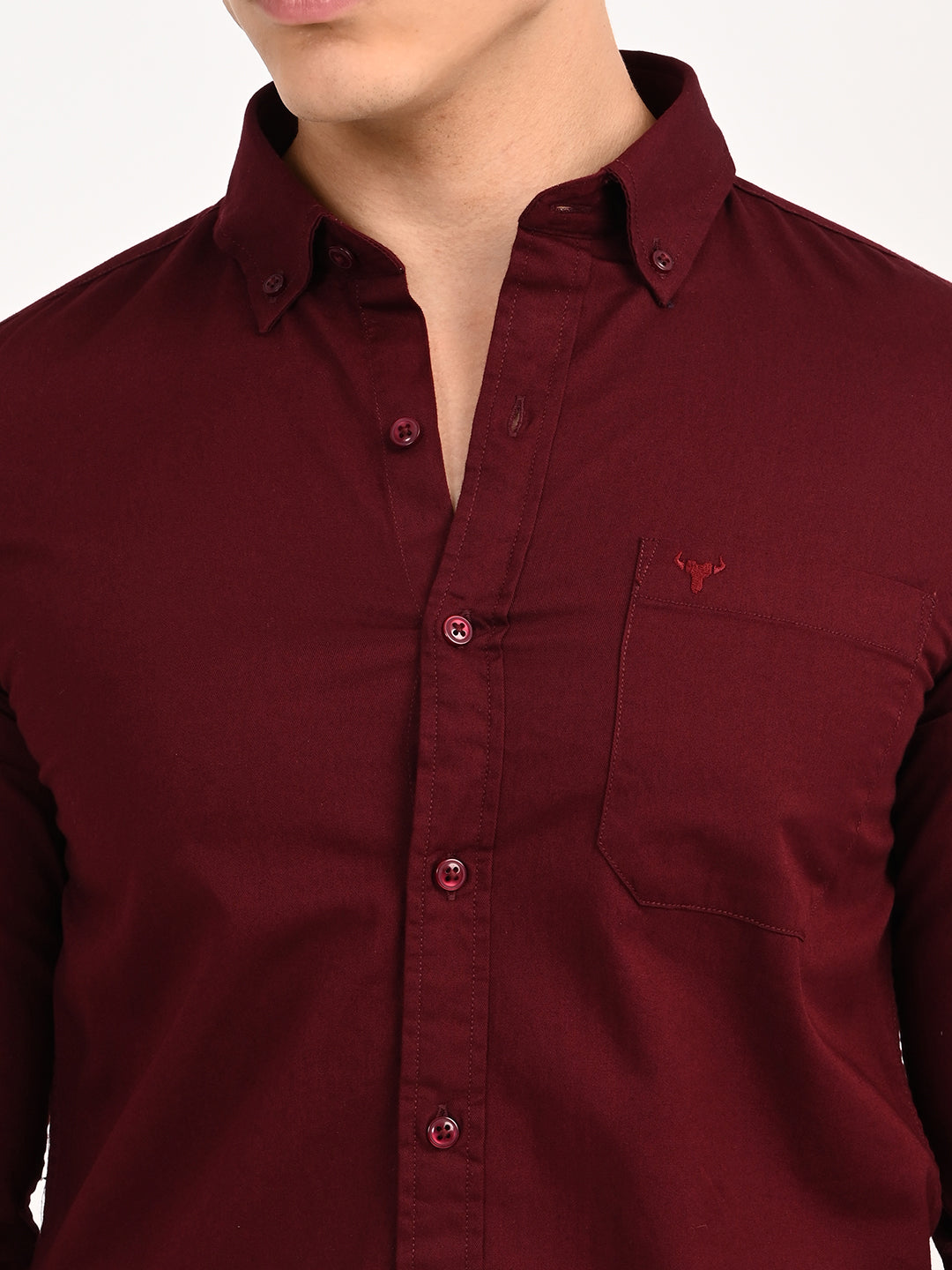 Men’s Native Bull Solid Casual Shirt with Full Sleeves and Chest Pocket - Maroon