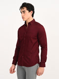 Men’s Native Bull Solid Casual Shirt with Full Sleeves and Chest Pocket - Maroon