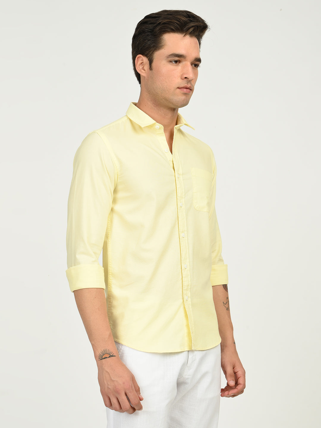 Men’s Native Bull Solid Casual Shirt with Full Sleeves and Chest Pocket - Yellow