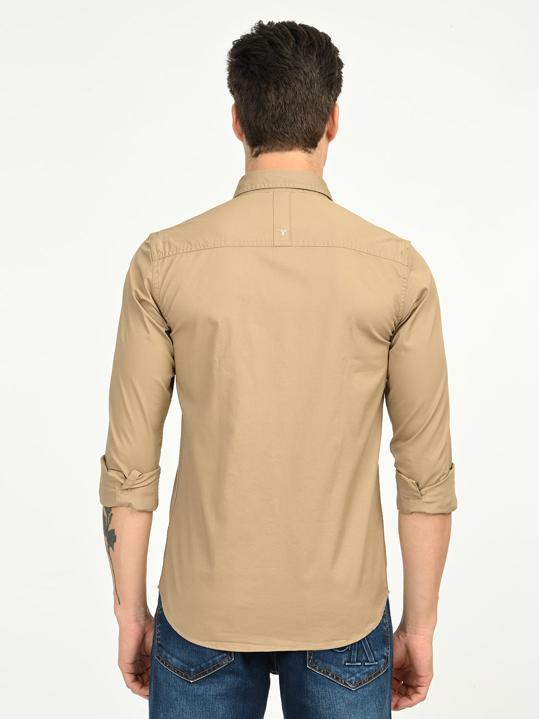 Men’s Native Bull Solid Double Pocket Casual Shirt with Full Sleeves and Button Down Collar - Light Brown