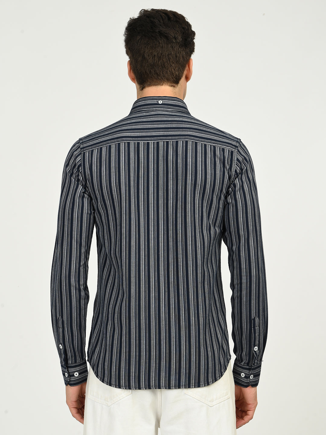 Men’s Native Bull Striped Casual Shirt with Full Sleeves and Button Down Collar - Black