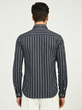 Men’s Native Bull Striped Casual Shirt with Full Sleeves and Button Down Collar - Black