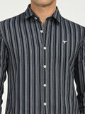 Men’s Native Bull Striped Casual Shirt with Full Sleeves and Button Down Collar - Black