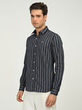 Men’s Native Bull Striped Casual Shirt with Full Sleeves and Button Down Collar - Black