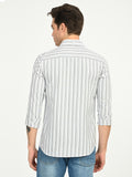 Men’s Native Bull Striped Slim Fit Casual Shirt with Long Sleeves - Off White