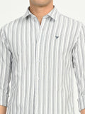 Men’s Native Bull Striped Slim Fit Casual Shirt with Long Sleeves - Off White