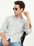 Men’s Native Bull Striped Slim Fit Casual Shirt with Long Sleeves - Off White