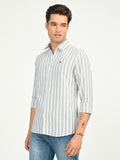 Men’s Native Bull Striped Slim Fit Casual Shirt with Long Sleeves - Off White