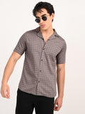 Men’s Native Bull  Structured Patterned Short-Sleeve Shirt - Brown