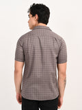 Men’s Native Bull  Structured Patterned Short-Sleeve Shirt - Brown