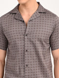 Men’s Native Bull  Structured Patterned Short-Sleeve Shirt - Brown