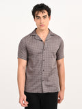 Men’s Native Bull  Structured Patterned Short-Sleeve Shirt - Brown