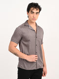 Men’s Native Bull  Structured Patterned Short-Sleeve Shirt - Brown