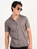 Men’s Native Bull  Structured Patterned Short-Sleeve Shirt - Brown