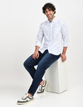Men's Nativebull Floral Print Button-Down Collar Long Sleeve Cotton Casual Shirt - Off White