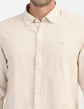 Men's Nativebull Check Button-Down Collar Long Sleeve Cotton Casual Shirt - Beige