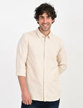 Men's Nativebull Check Button-Down Collar Long Sleeve Cotton Casual Shirt - Beige