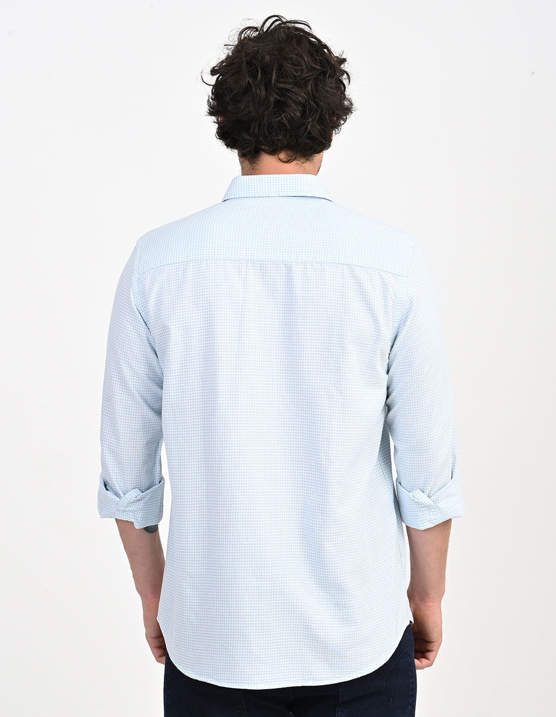 Men's Nativebull Check Button-Down Collar Long Sleeve Cotton Casual Shirt - Light Blue