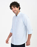 Men's Nativebull Check Button-Down Collar Long Sleeve Cotton Casual Shirt - Light Blue