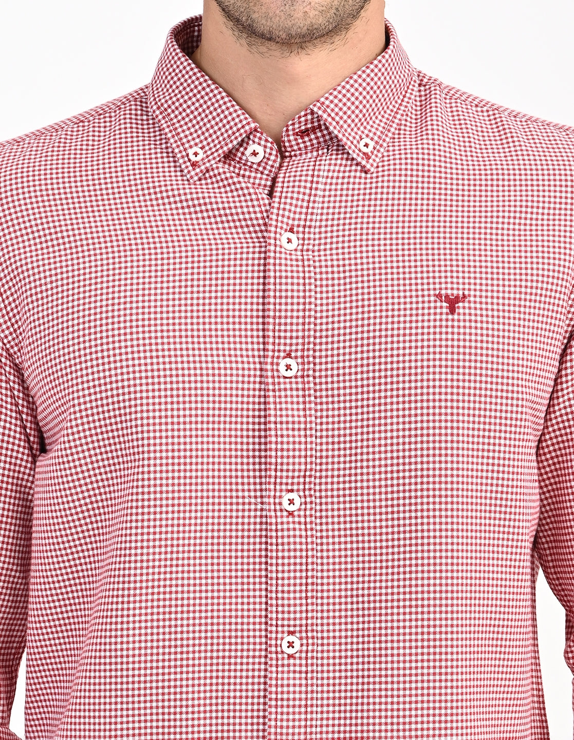 Men's Nativebull Check Button-Down Collar Long Sleeve Cotton Casual Shirt - Red