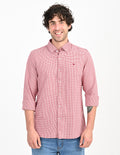 Men's Nativebull Check Button-Down Collar Long Sleeve Cotton Casual Shirt - Red