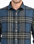 Men's Nativebull Checked Button-Down Collar Long Sleeve Cotton Casual Shirt - Teal