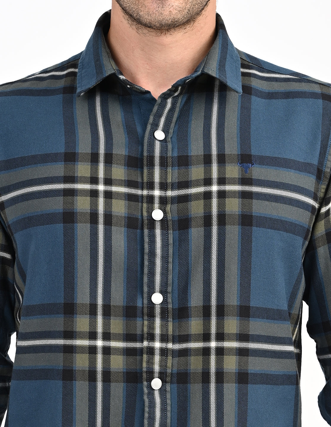 Men's Nativebull Checked Button-Down Collar Long Sleeve Cotton Casual Shirt - Teal