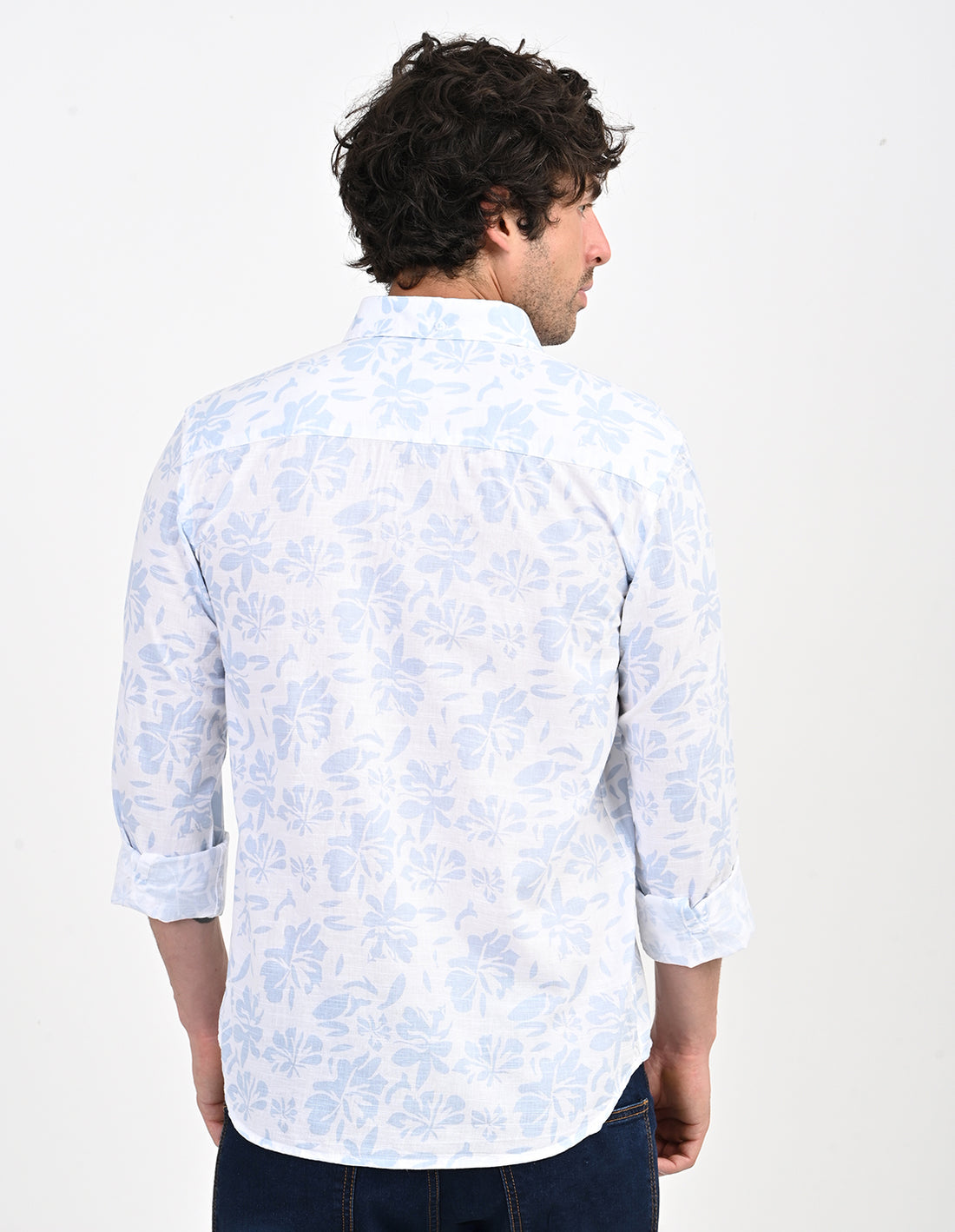 Men's Nativebull Floral Print Button-Down Collar Long Sleeve Cotton Casual Shirt - Off White