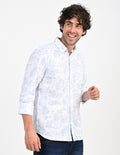 Men's Nativebull Floral Print Button-Down Collar Long Sleeve Cotton Casual Shirt - Off White