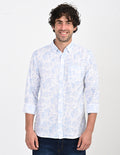 Men's Nativebull Floral Print Button-Down Collar Long Sleeve Cotton Casual Shirt - Off White
