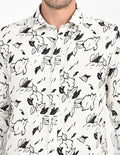 Men's Nativebull Floral Printed Button-Down Collar Long Sleeve Cotton Casual Shirt - Off White