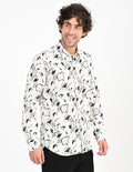 Men's Nativebull Floral Printed Button-Down Collar Long Sleeve Cotton Casual Shirt - Off White