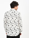 Men's Nativebull Floral Printed Button-Down Collar Long Sleeve Cotton Casual Shirt - Off White