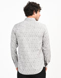 Men's Nativebull Geometric Print Button-Down Collar Long Sleeve Cotton Casual Shirt - Grey