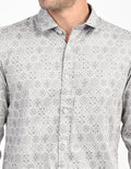 Men's Nativebull Geometric Print Button-Down Collar Long Sleeve Cotton Casual Shirt - Grey