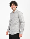 Men's Nativebull Geometric Print Button-Down Collar Long Sleeve Cotton Casual Shirt - Grey
