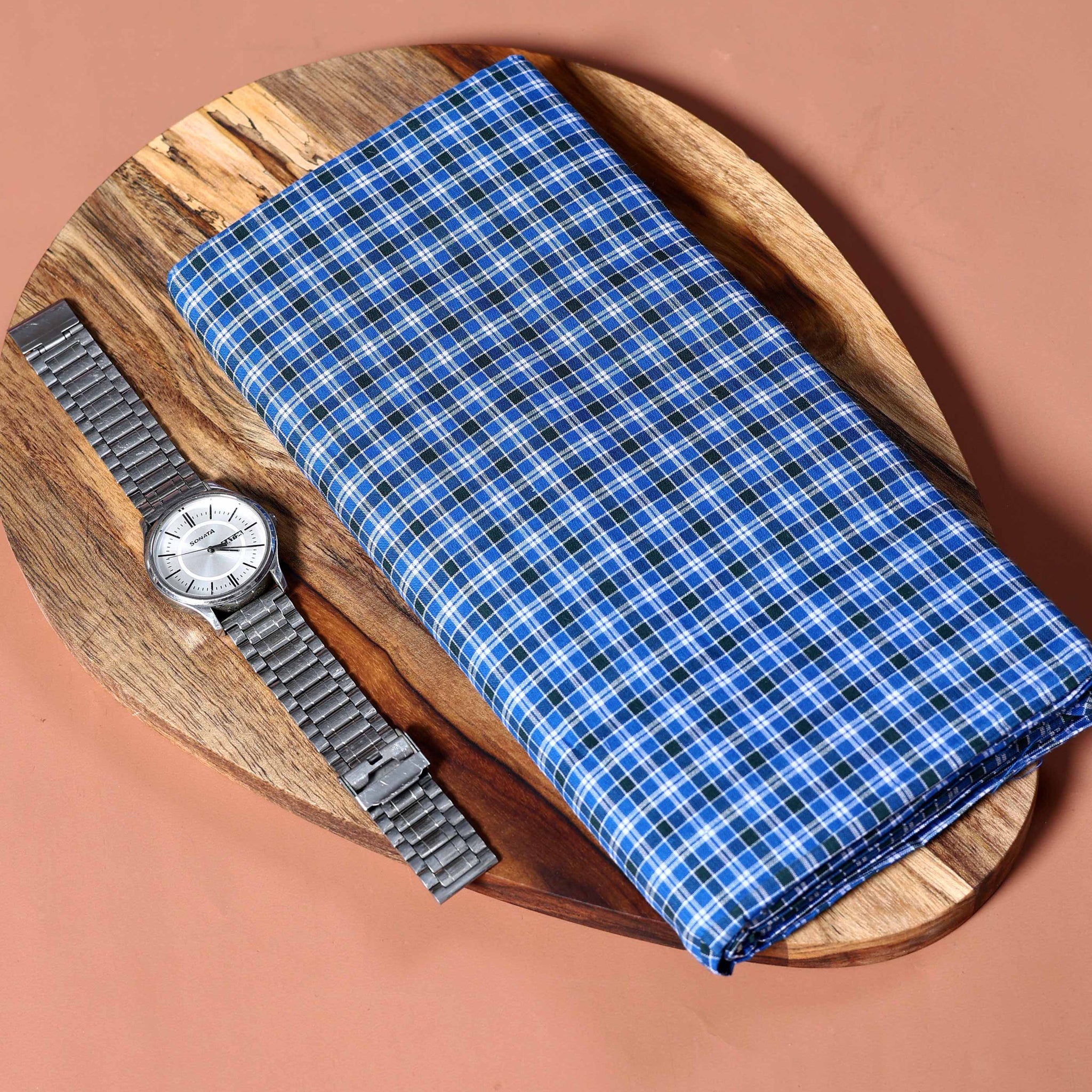 Sangu Brand Men's Premium Cotton Checked Lungi Stitched - Blue