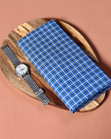 Sangu Brand Men's Premium Cotton Checked Lungi Stitched - Blue