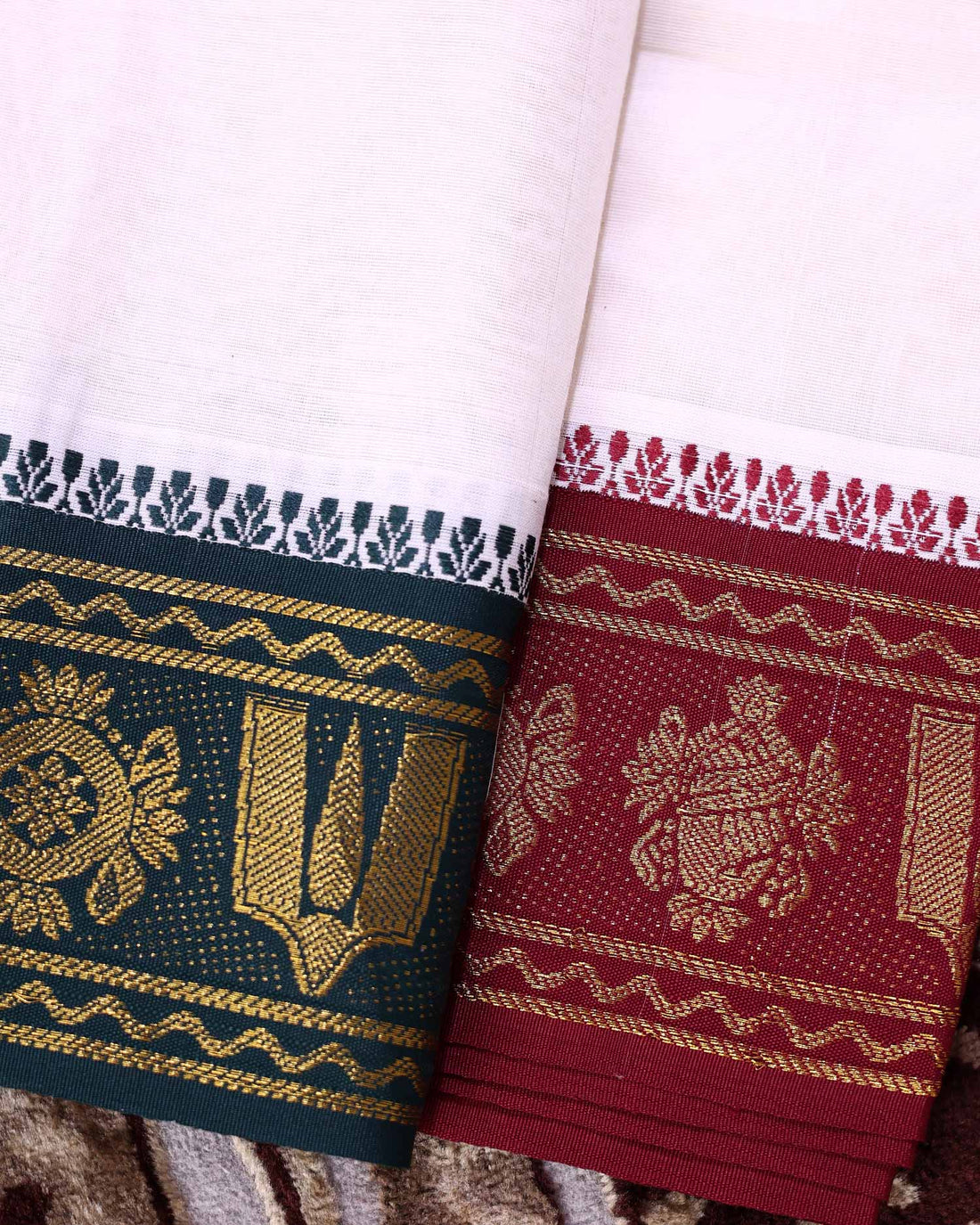 Men’s Premium Cotton Dhoti 10*6 Meter Temple Border with Traditional Temple Border Design – Off White