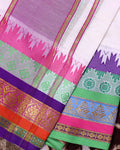 Men’s Premium Cotton Dhoti 3.65 Meter with Traditional Temple Border – Off White-Close Up