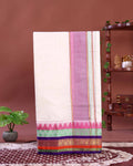 Men’s Premium Cotton Dhoti 3.65 Meter with Traditional Temple Border – Off White