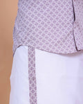 Men's Printed Shirt and Traditional Dhoti Set with Elegant Zari Border - Lavender