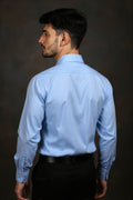 Men's Solid Slim Fit Formal Shirt with Spread Collar and Full Sleeves, Light Blue Back View