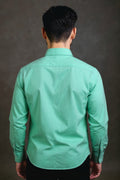 Men's Solid Slim Fit Formal Shirt with Spread Collar and Full Sleeves, Light Green Back View