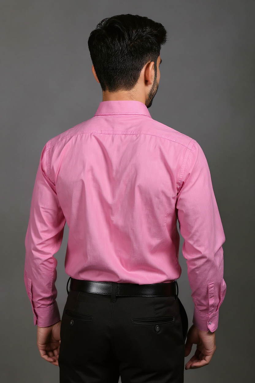 Men's Solid Slim Fit Formal Shirt with Spread Collar and Full Sleeves, Pink Front View