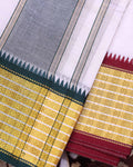 Men’s Traditional Cotton Dhoti 9*5 Meter with Elegant Temple Border – Off White-Close Up