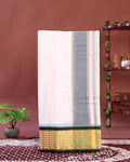 Men’s Traditional Cotton Dhoti 9*5 Meter with Elegant Temple Border – Off White