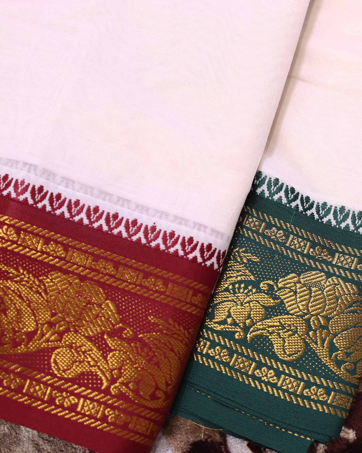 Men’s Traditional Cotton Dhoti 9*5 Meter with Elegant Woven Border – Off White-Close Up